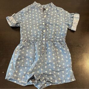 Gap Denim Chambray Printed Short Sleeve Romper Blue